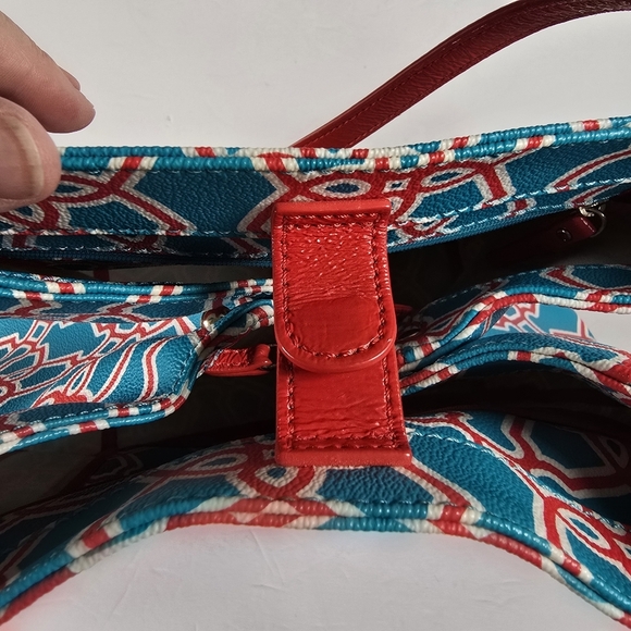 Kate Spade Moroccan Market Expandable Tote Bag In Turqouise/Flame Shoulder Bag - Picture 10 of 16